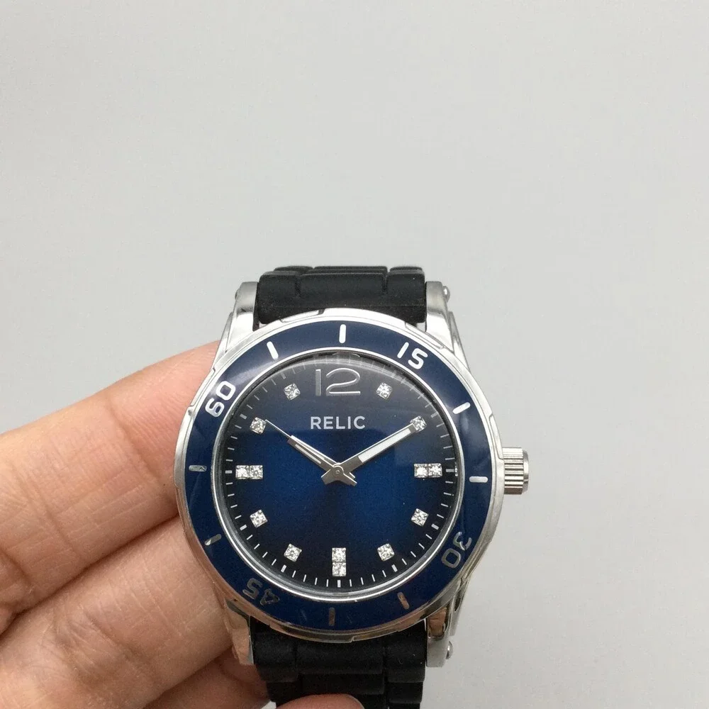 Relic Womens Watch 34mm Blue Dial Black Silicone Strap ZR11922 Box New Battery
